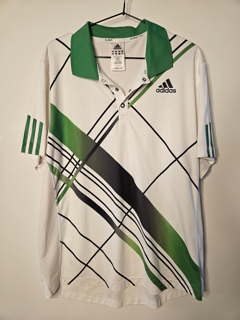 Adidas Men's Golf Shirt Performance Large White Green
